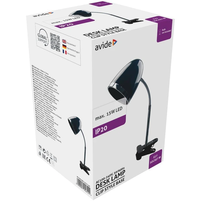 Avide Basic Φωτιστικό Γραφείου με Κλιπ E27 15W Μαύρο