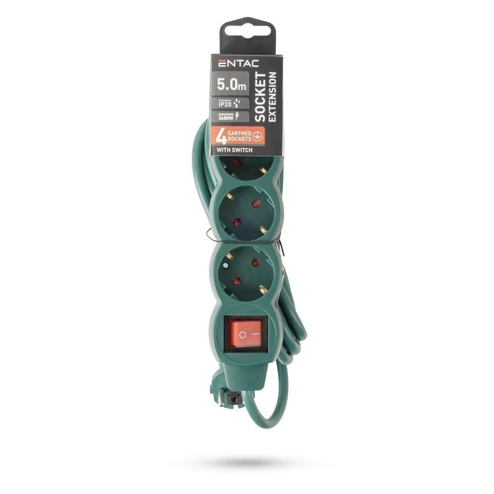 Entac Power Strip 4-Socket with Switch S1 3G1.5 Green 5m