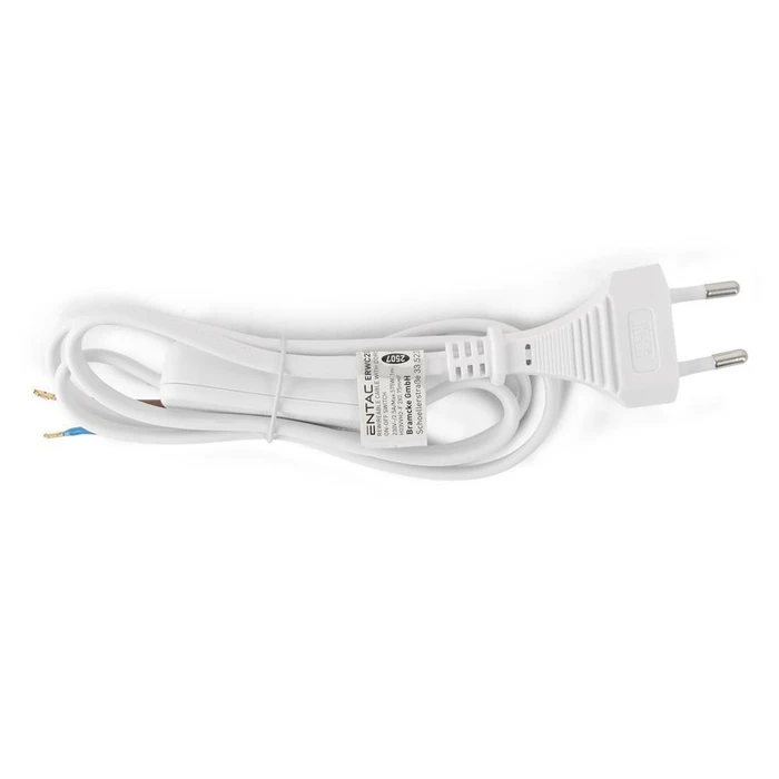 Entac Rewireable Cable 2G0.75 with ON/OFF Switch, White, 1 m