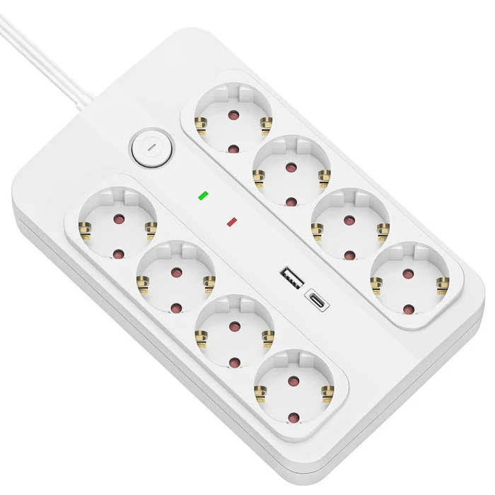 Technik Πολύπριζο 8 Θέσεων 1,5m 1,5mm2 USB A C Surge Διακόπτης 16A