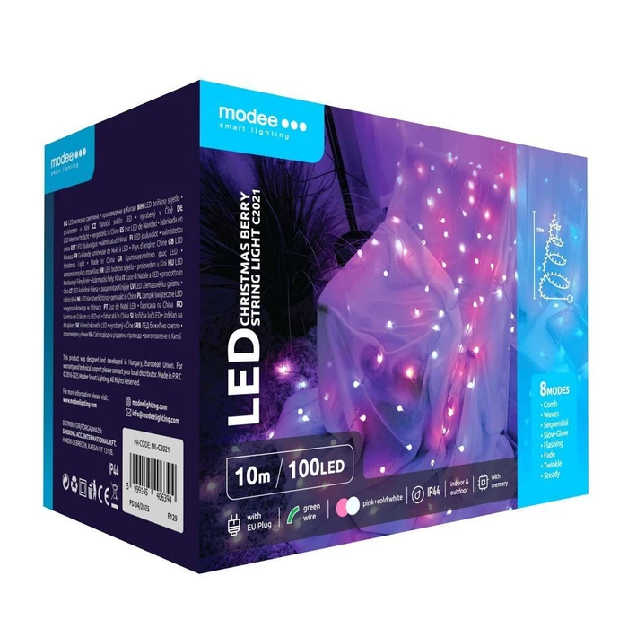 Modee Christmas LED Λαμπάκια Τύπου Berry με Βύσμα Ροζ και Ψυχρό