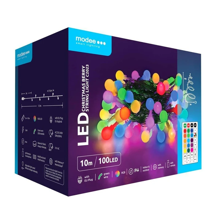 Modee Χριστουγεννιάτικα Λαμπάκια LED Τύπου Berry με Βύσμα και Τηλεχειριστήριο RGB 100 LED 10 m 10 cm