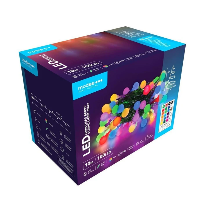 Modee Χριστουγεννιάτικα Λαμπάκια LED Τύπου Berry με Βύσμα και Τηλεχειριστήριο RGB 100 LED 10 m 10 cm