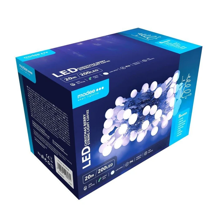 Modee Χριστουγεννιάτικα Λαμπάκια LED Τυπού Berry με Βύσμα 200LED 20m 10cm Ψυχρό Λευκό