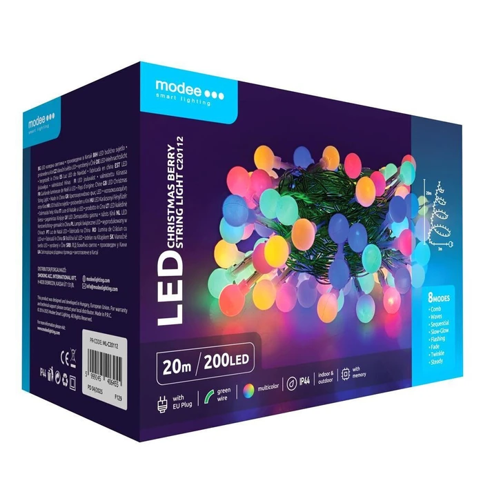 Modee Χριστουγεννιάτικα Λαμπάκια LED Τύπου Berry με Βύσμα Πολύχρωμα