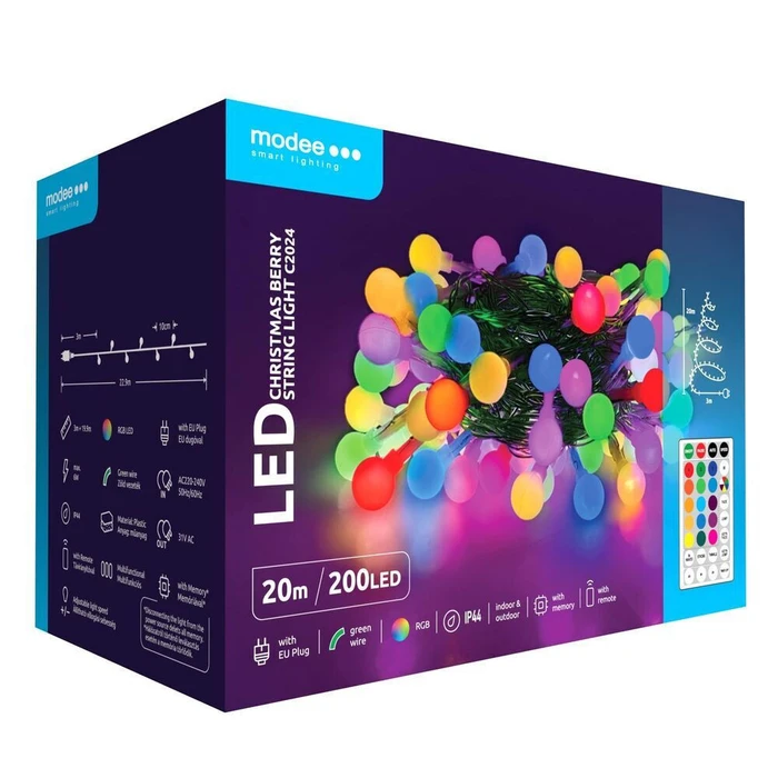 Modee Χριστουγεννιάτικα Λαμπάκια LED Τύπου Berry με Βύσμα και Τηλεχειριστήριο RGB