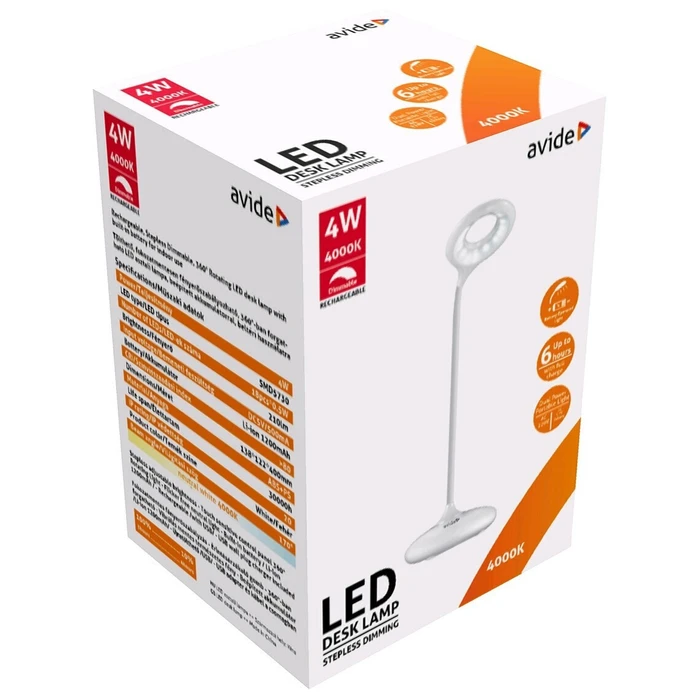 Avide LED Minimal Desk Lamp White 4W 210 lm (Rechargeable)