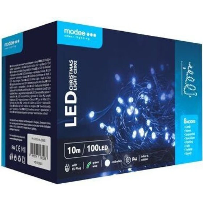 Modee Lighting Χριστουγεννιάτικα Φωτάκια LED με Τροφοδοτικό 100LED 10m 10cm Ψυχρό