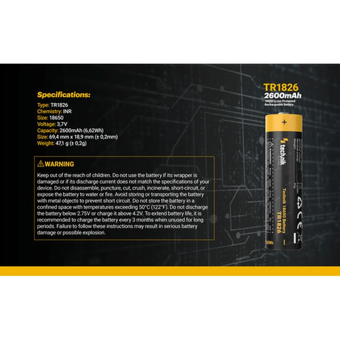 Technik Επαναφορτιζόμενη Μπαταρία 18650 TR1826 2600mAh 3,7V B1