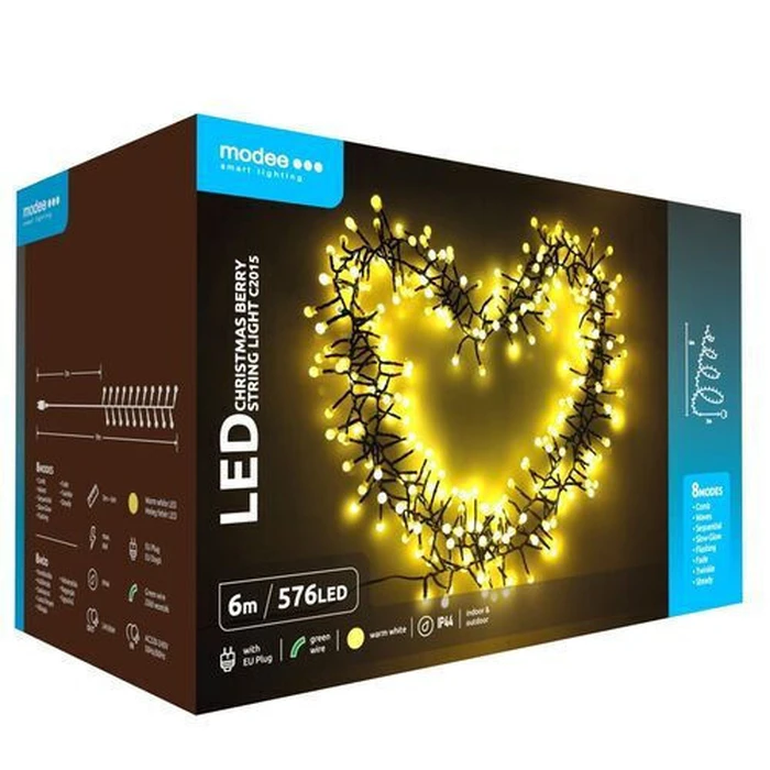 Modee Lighting LED Christmas Lights Berry Type with Adapter 576LED 6m Warm White
