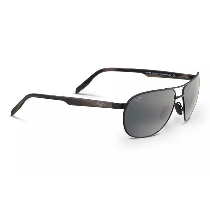 Maui Jim Castles 728-2M Grey/Black Matte Men's Sunglasses — Black Metal Aviator Frame, Grey Polarized Lenses (728-2M)