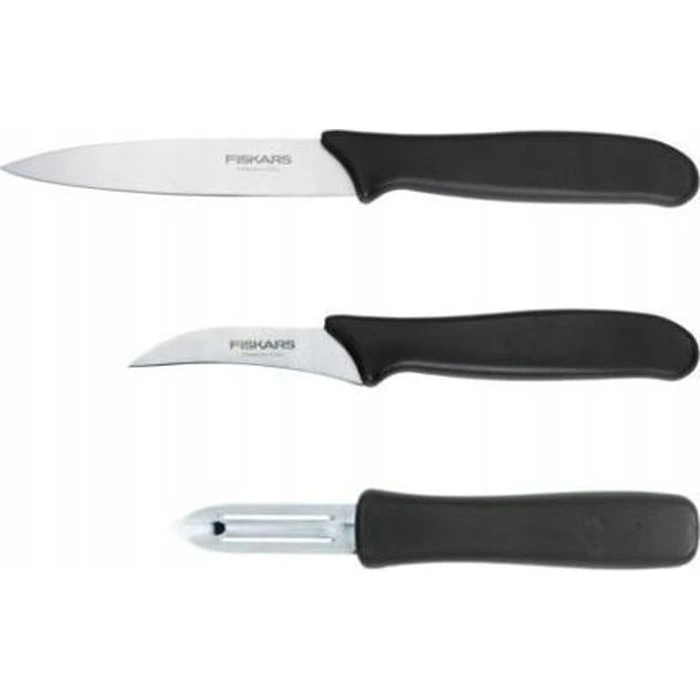 Fiskars Σετ 3 Μαχαιριών Κουζίνας Ανοξείδωτου Χάλυβα με Ξύστη
