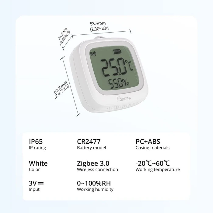 Sonoff Αισθητήρας θερμοκρασίας και υγρασίας ZigBee LCD SNZB-02WD (SNZB-02WD) (SONSNZB-02WD)