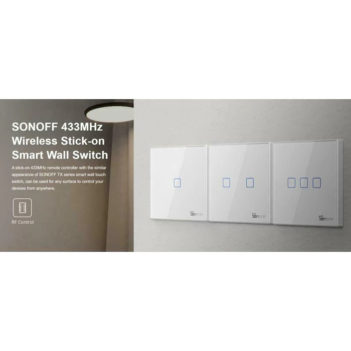 SONOFF Διακόπτης Τοίχου RF-T2EU2C Διπλός Εξωτερικός Φωτιζόμενος Λευκός 433MHz