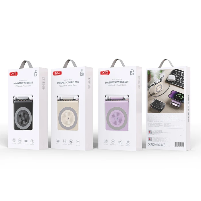 XO Φορητός Φορτιστής PR226 Mini Transparent Light Display Magnetic Absorption Fast Charging 10000mAh Purple