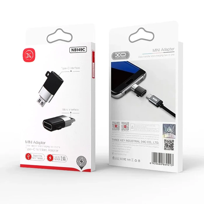 XO Αντάπτορας USB High-Speed type-C θηλ. - Micro USB αρσ. μαύρο ασημί