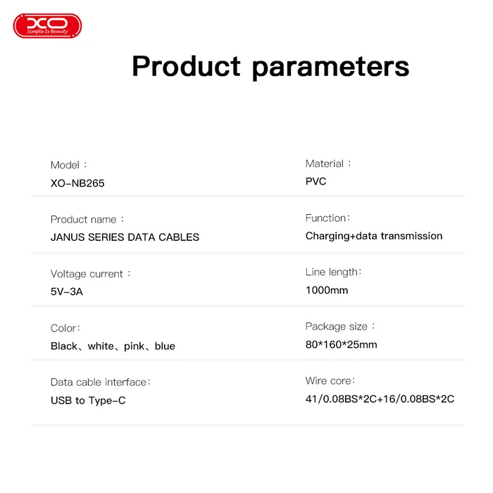 XO Καλώδιο USB High-Speed A αρσ. - USB Type-C αρσ. 15W 1.00m Μαύρο