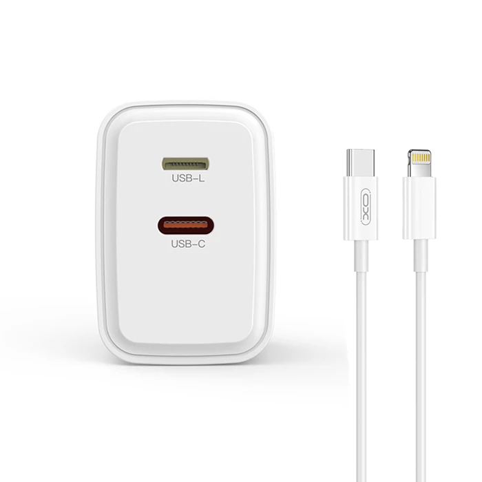 XO Universal Charger with 2 Outputs and Detachable Lightning Cable 20W White