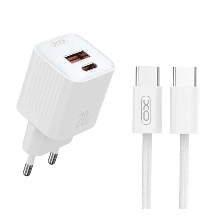 XO Φορτιστής PD20W με 2 εξόδους 1xUSB-A και 1xUSB-C με αποσπώμενο καλώδιο USB Type-C
