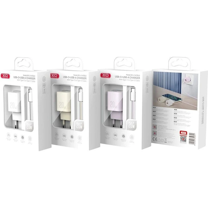 XO Φορτιστής PD20W με 2 εξόδους 1xUSB-A και 1xUSB-C με αποσπώμενο καλώδιο USB Type-C