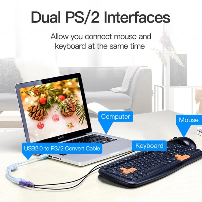 Vention USB2.0 to Dual PS/2 Adapter Cable 0.3M Blue (VAS-C03-S) (VENVAS-C03-S)