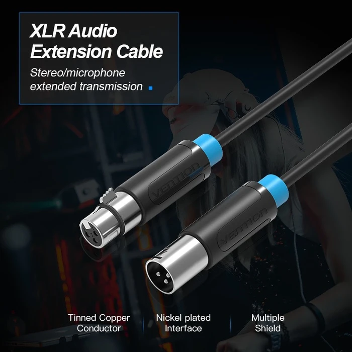 Audio Cable Vention XLR Audio Extension Cable 2m Black BBFBH