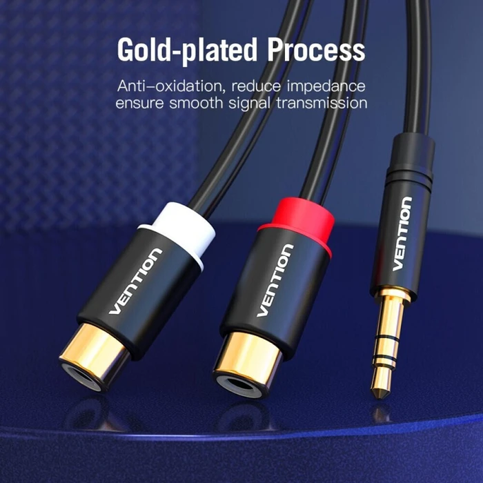 VENTION Καλώδιο Ήχου 3.5mm Αρσενικό σε 2 RCA Θηλυκά 0.3m Black Metal Type