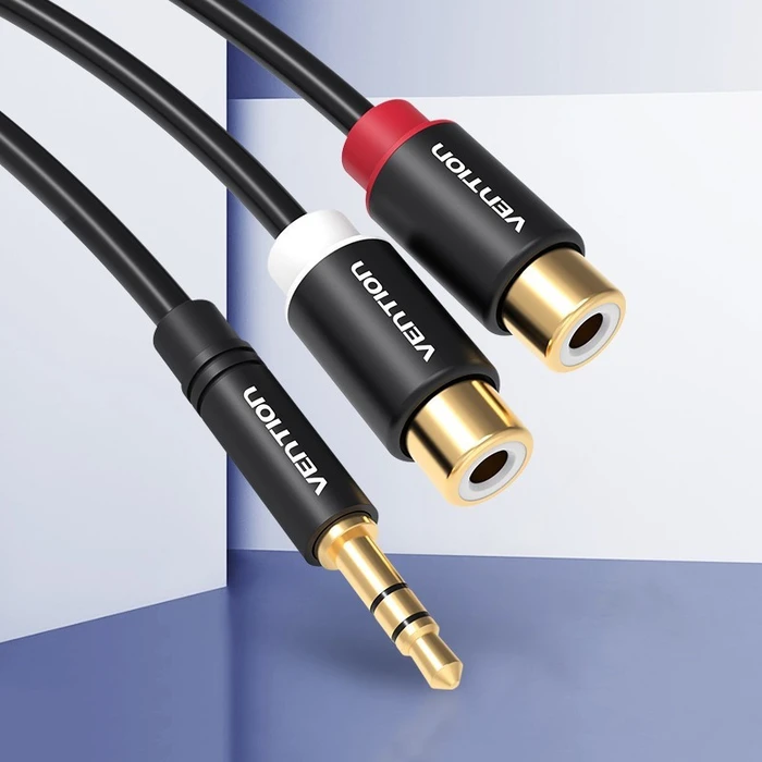 VENTION Καλώδιο Ήχου 3.5mm Αρσενικό σε 2 RCA Θηλυκά 0.3m Black Metal Type