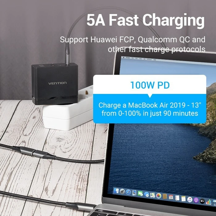 VENTION Καλώδιο επέκτασης USB Type-C 3.1 πλεκτό βαμβακερό 0.5m (TABHD)