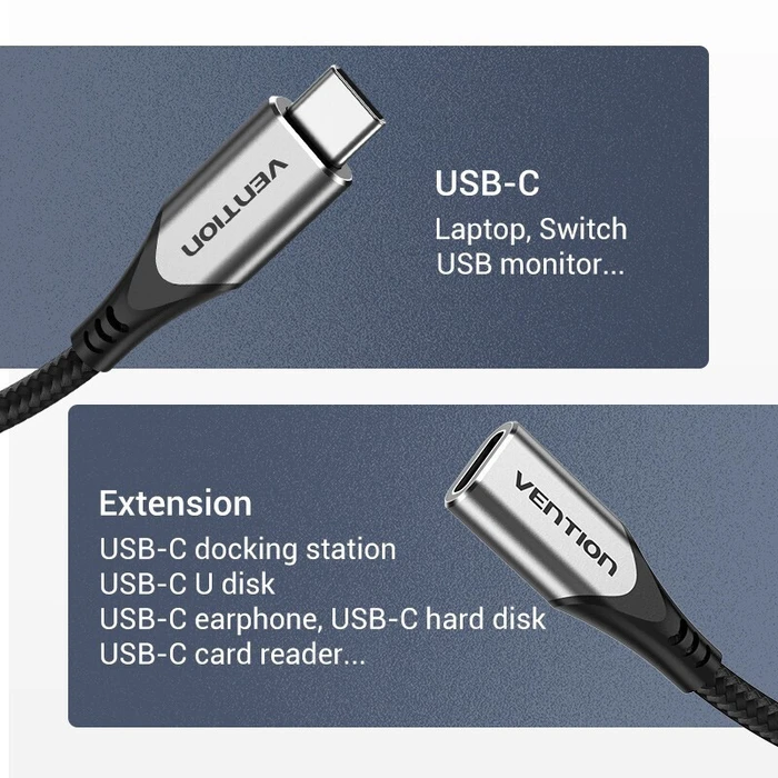 VENTION Καλώδιο επέκτασης USB Type-C 3.1 πλεκτό βαμβακερό 0.5m (TABHD)