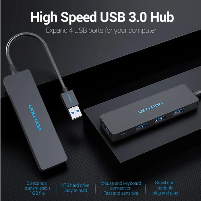 VENTION HUB USB 3.0 4 Θυρών Black CHKBB 0.15m