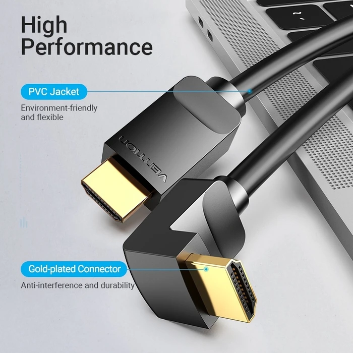 HDMI Cable Vention Right Angle 90 Degree 2M Black AARBH