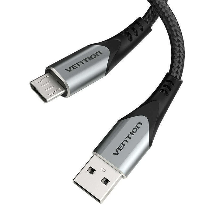 USB Cable VENTION Cotton Braided USB 2.0 A Male to Micro-B Male 3A Cable 1.5M Gray Aluminum Alloy Type