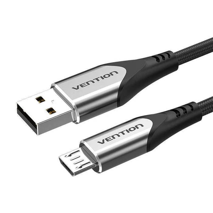 USB Cable VENTION Cotton Braided USB 2.0 A Male to Micro-B Male 3A Cable 1.5M Gray Aluminum Alloy Type