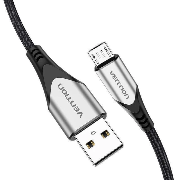 USB Cable VENTION Cotton Braided USB 2.0 A Male to Micro-B Male 3A Cable 1.5M Gray Aluminum Alloy Type