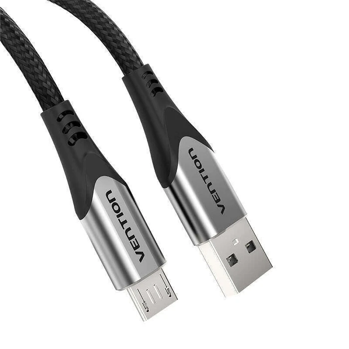 USB Cable VENTION Cotton Braided USB 2.0 A Male to Micro-B Male 3A Cable 1.5M Gray Aluminum Alloy Type