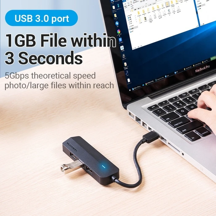 VENTION Διανομέας USB 3 θυρών με κάρτα ήχου και τροφοδοσία 0.15M Μαύρο CHIBB
