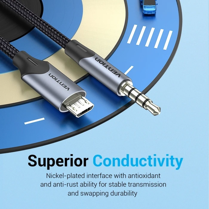 Cable VENTION Audio Micro USB Male to TRRS 3.5mm Male 2m Black