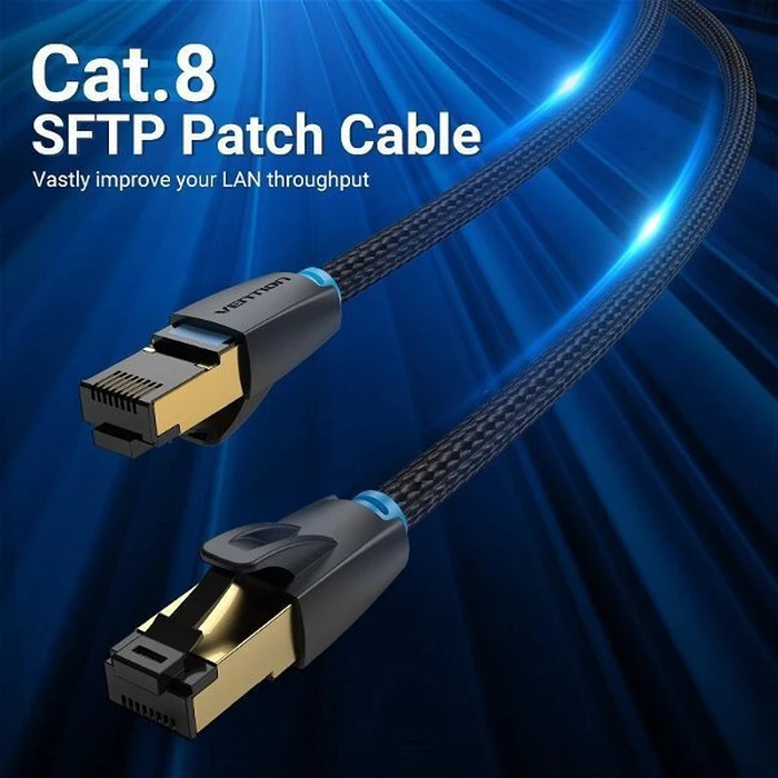 VENTION Ethernet Cable Cat 8 SFTP Cotton Braided 0.5m Black