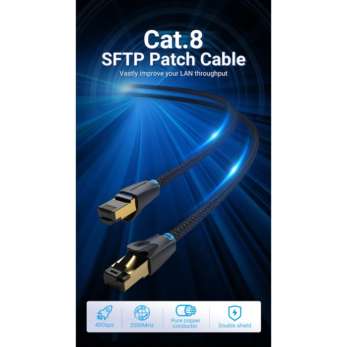 VENTION Ethernet Patch Cable Cat 8 SFTP Cotton Braided 1M Black