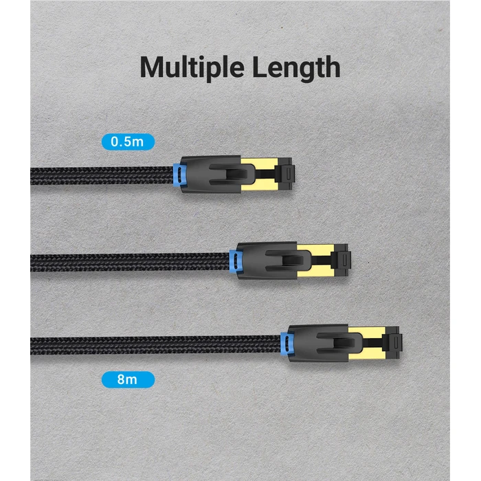 VENTION Network Cable Cotton Braided Cat 8 SFTP 3m Black