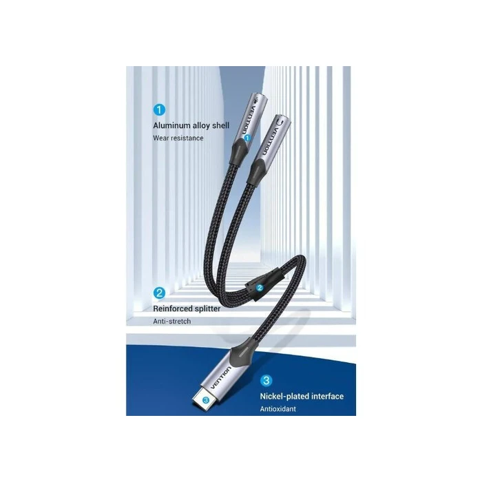 VENTION Audio Splitter USB C Male to TRS Gray Aluminum Alloy Type BGPHY