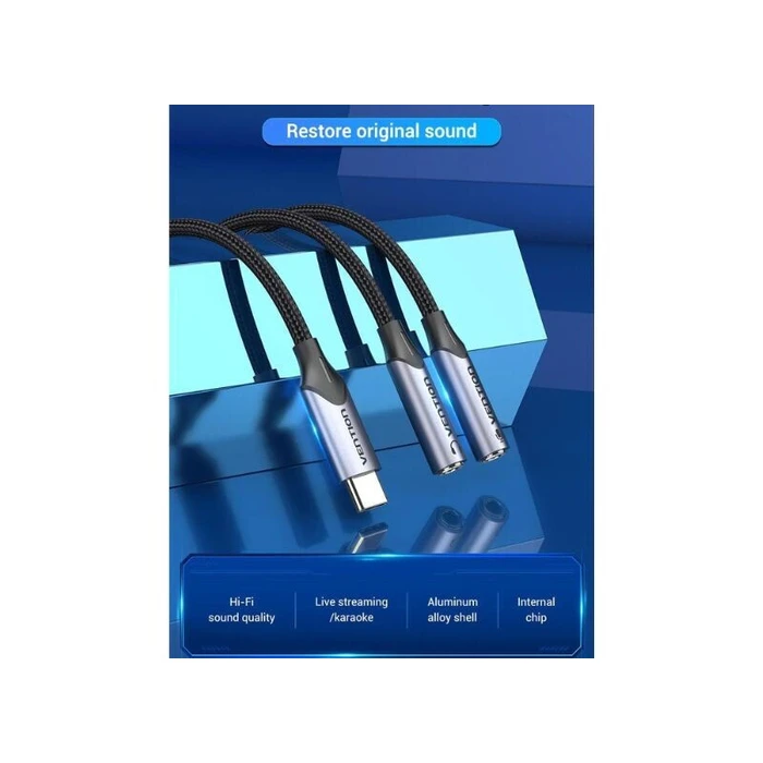 VENTION Audio Splitter USB C Male to TRS Gray Aluminum Alloy Type BGPHY