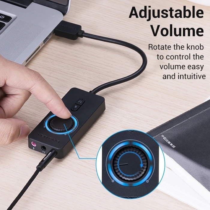 Vention USB 2.0 External Stereo Sound Adapter with Volume Control 0.5M Black ABS Type (CDRBD) (VENCDRBD)