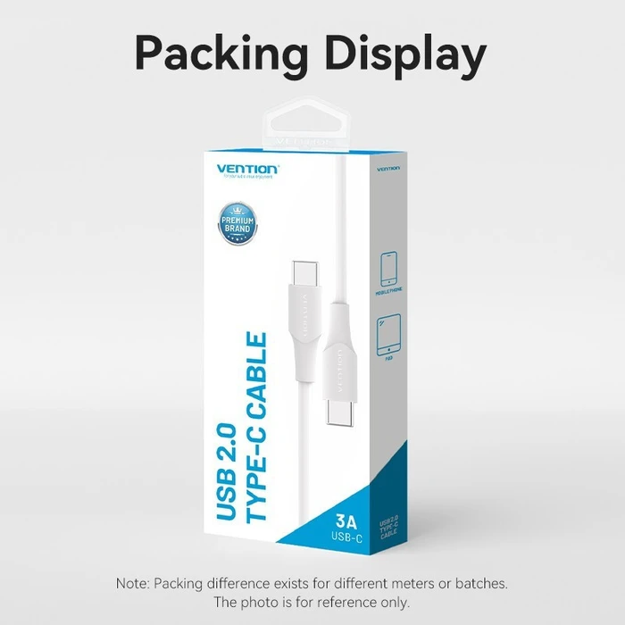 VENTION USB-C σε USB-C καλώδιο 1μ, 3A, 60W, Λευκό (TAXWF)