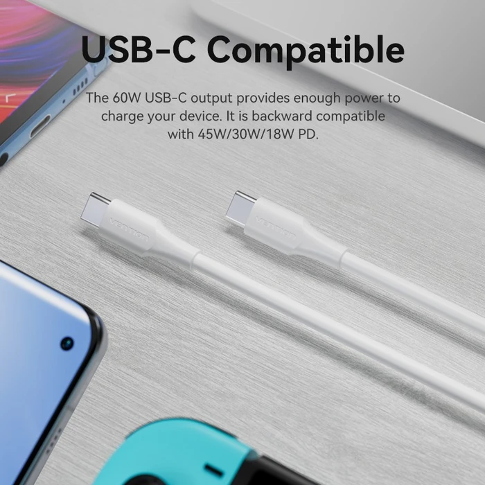 Vention USB 2.0 Type-C σε Type-C 3A 1.5m Λευκό (TAXWG)
