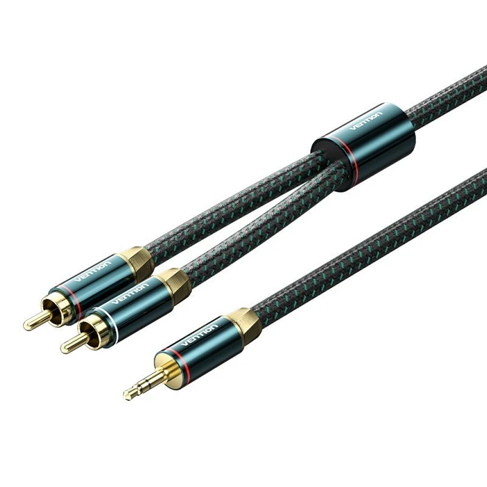 Audio Cable VENTION 3 5mm to 2 RCA 5m Cotton Braided Green Copper Type BCSGJ