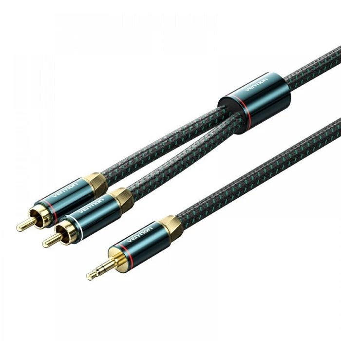 Vention Καλώδιο Ήχου Cotton Braided 3.5mm Male to 2RCA Male 8m Green Copper Type BCSGK