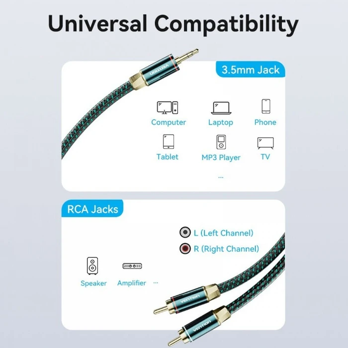 VENTION Καλώδιο Ήχου 3.5mm σε 2 RCA 10m