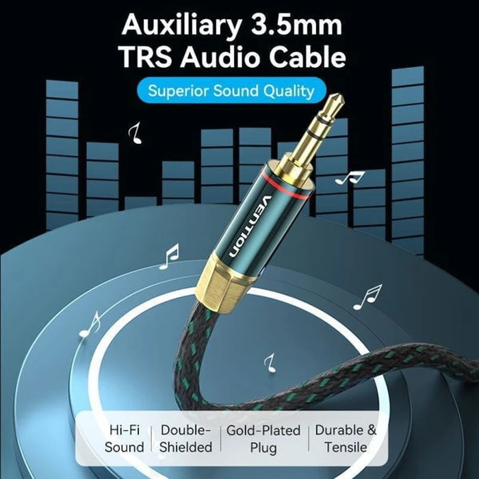 VENTION Audio Cable 3.5mm TRS Male to Male 0.5m Cotton Braided Green Copper Type